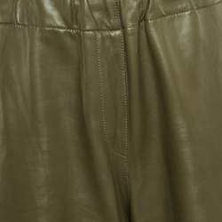 Pre Owned Loewe Green Genuine Leather Wide-Leg Trousers M