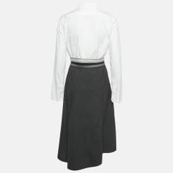 Pre Owned Loewe White Cotton Logo Band Detail Crop Shirt & Black Wool Asymmetric Skirt  M/XS