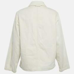 مملوكة مسبقًا جاكيت لويفي دنيم بلون الكريمي بزخرفات جلدية للأعمال مقاس صغير (إكس سمول)