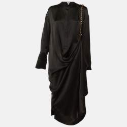 مملوكة مسبقًا Loewe Black Silk Chain Detail Shirt Maxi Dress XXL