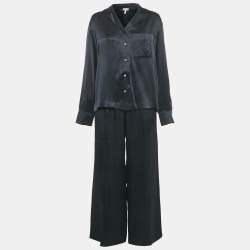 Pre Owned Loewe Black Satin Anagram Embroidered Set M/L 