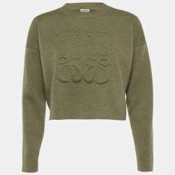 Pre Owned Loewe Green 3D Anagram Wool Knit Crop Sweater S