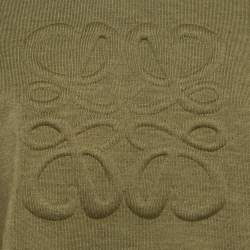 Pre Owned Loewe Green 3D Anagram Wool Knit Crop Sweater S