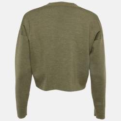 Pre Owned Loewe Green 3D Anagram Wool Knit Crop Sweater S
