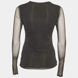 Pre Owned Loewe Black Mesh Anthurium Printed Full Sleeves Top S