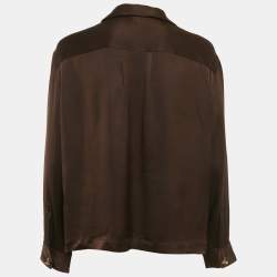مملوكة مس بقًا Loewe Brown Silk Anagram Embroidered Shirt S