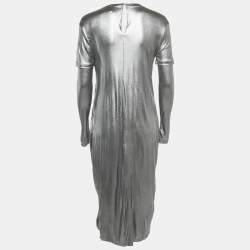 Pre Owned Loewe Silver Jersey Draped Cut-Out Maxi Dress S