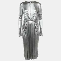 Pre Owned Loewe Silver Jersey Draped Cut-Out Maxi Dress S