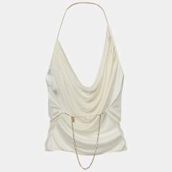 Pre Owned بلوزة لويفي كريمية بياقة متدلية وسلسلة بتصميم درابيه مقاس متوسط - ميديم