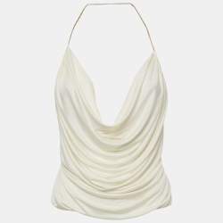 Pre Owned بلوزة لويفي كريمية بياقة متدلية وسلسلة بتصميم درابيه مقاس متوسط - ميديم