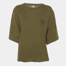 Pre Owned Loewe Olive Green Knit Logo T-Shirt M