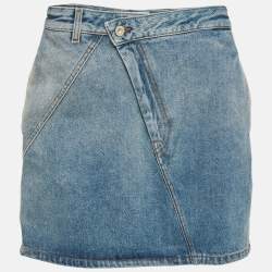 Pre Owned Loewe Blue Denim Anagram Mini Skirt S/Waist 24"