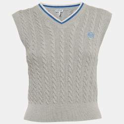 Pre Owned Loewe Grey Cable Knit V-Neck Sweater Vest S