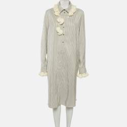 مملوكة مسبقًا فستان قميص كريب رمادي مخطط مزين بشرّابة من لويفي مقاس كبير