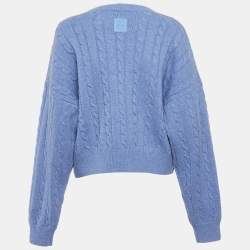 Pre Owned Loewe Blue Cable Knit Wool Anagram Sweater L