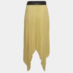 Pre Owned Loewe Yellow Plisse Leather Waist High-Low Hem Skirt M