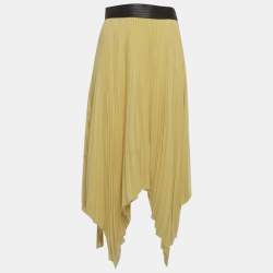 Pre Owned Loewe Yellow Plisse Leather Waist High-Low Hem Skirt M