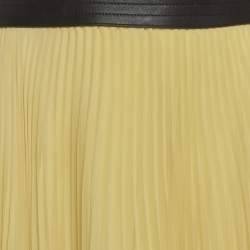 Pre Owned Loewe Yellow Plisse Leather Waist High-Low Hem Skirt M