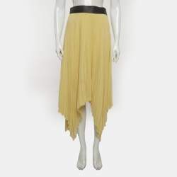 Pre Owned Loewe Yellow Plisse Leather Waist High-Low Hem Skirt M