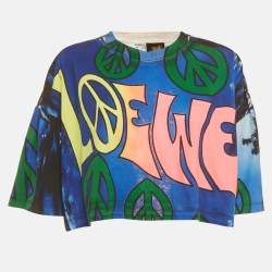 Pre Owned Loewe X Paula Ibiza Multicolor Peace Printed Cotton Knit Cropped T-Shirt M