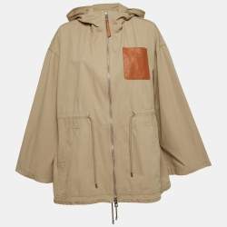 Pre Owned Loewe Beige Cotton & Leather Trim Parka Jacket M