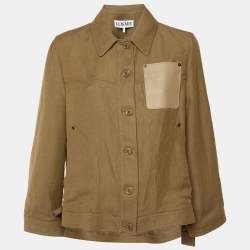 Pre Owned Loewe Brown Linen Blend Anagram Pocket Oversized Workwear Jacket S