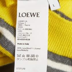 Pre Owned Loewe Yellow/Grey Striped Wool Knit Polo Cropped Pullover L