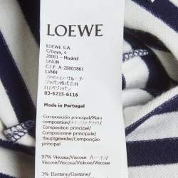 Pre Owned Loewe Navy Blue Striped Anagram Embroidered Jersey T-Shirt XS