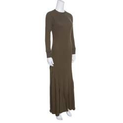 مملوكة مسبقًا Loewe Khaki Green Ribbed Knit Godet Maxi Dress S