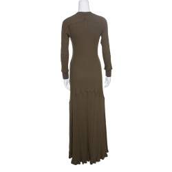 مملوكة مسبقًا Loewe Khaki Green Ribbed Knit Godet Maxi Dress S