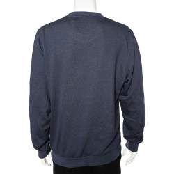 Pre Owned Loewe Navy Blue Cotton Logo Appliqued Crewneck Sweatshirt L