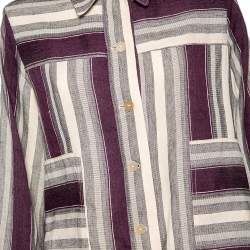 Pre Owned Loewe Cream & Purple Striped Linen Asymmetric Hem Detailed Jacket S