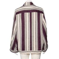 Pre Owned Loewe Cream & Purple Striped Linen Asymmetric Hem Detailed Jacket S