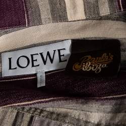 Pre Owned Loewe Cream & Purple Striped Linen Asymmetric Hem Detailed Jacket S
