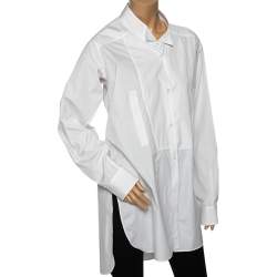 مملوكة مسبقًا قميص لويفي قطن أبيض غير متساوي بأزرار أمامية مقاس متوسط - ميديوم