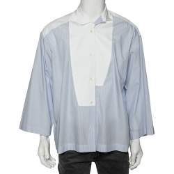 Pre Owned Loewe Blue & White Striped Paneled Cotton Oversized Shirt M