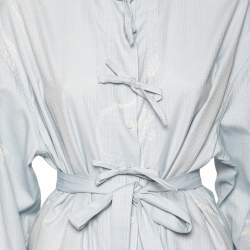 Pre Owned بلوزة لويفي قطن أزرق مطبوع برباط أزرار أمامية نمط واسع مقاس صغير - سمول