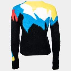Pre Owned Loewe Multicolor Intarsia Knit  Crew Neck Full Sleeve Crop Sweater XS