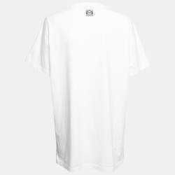 مملوكة مسبقًا Loewe White Printed Cotton Embroidered Oversized T-Shirt S