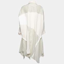 Pre Owned Loewe Cream Linen-Blend Patchwork Asymmetrical Hem Shirt Dress S 
