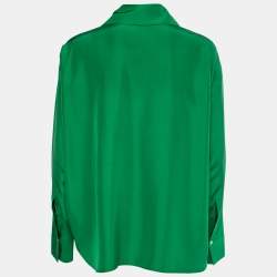 مملوكة مسبقًا Loewe Green Silk Logo-Embroidered Oversize Pyjama Shirt S