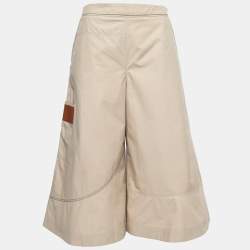 Pre Owned Loewe Beige Cotton Wide Leg Cropped Trousers S