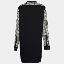Loewe Black Sequined & Plaid Patchwork Shirt Dress S