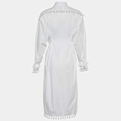 Pre Owned Loewe White Poplin Tasseled Tie Detail Shirt Dress S