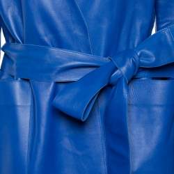Pre Owned Loewe Blue Leather Belted Long Coat S