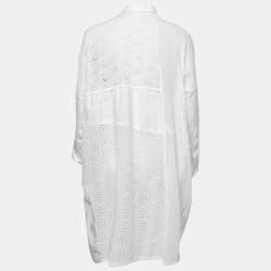 مملوكة مسبقًا Loewe White Eyelet Cotton Shirt Effect Dress XS