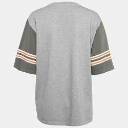 Pre Owned Loewe Grey Logo Printed Cotton Oversized Half Sleeve T-Shirt XS