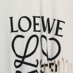 Pre Owned Loewe Cream Logo Print Jersey Fringed T-Shirt M