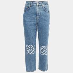 Pre Owned Loewe Blue Denim Cut-Out Detail Anagram Jeans S Waist 26"