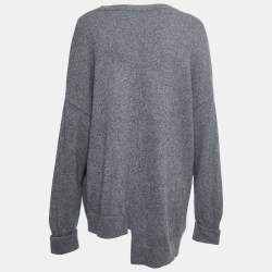 Pre Owned Loewe Grey Cashmere V-Neck Asymmetric Sweater S